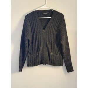 111 State Women’s V-neck Cardigan Lambswool Blend Sweater Black Size M boho gorp
